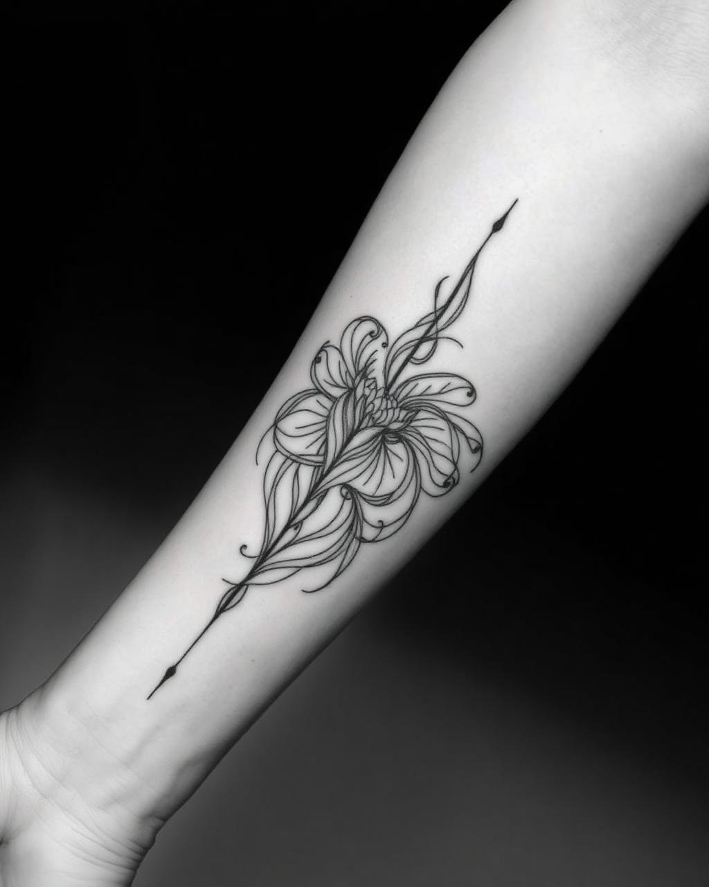 Tatuagem fine line floral no antebraço